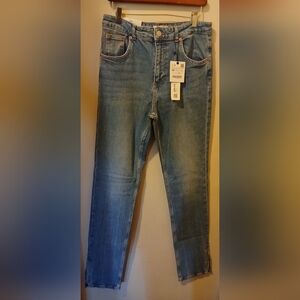 Zara Skinny Leg Blue Jeans With Split Hem